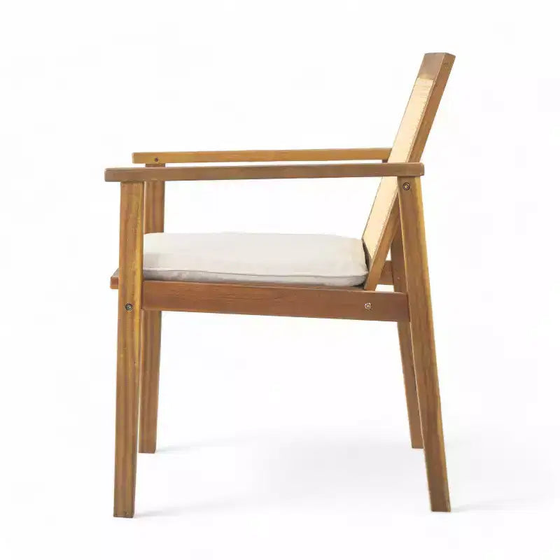 ModernLuxe Ensemble de 2 chaises de salle à manger d'extérieur en bois d'acacia avec dossier en rotin et coussins, chaises de terrasse résistantes aux intempéries, teck+beige