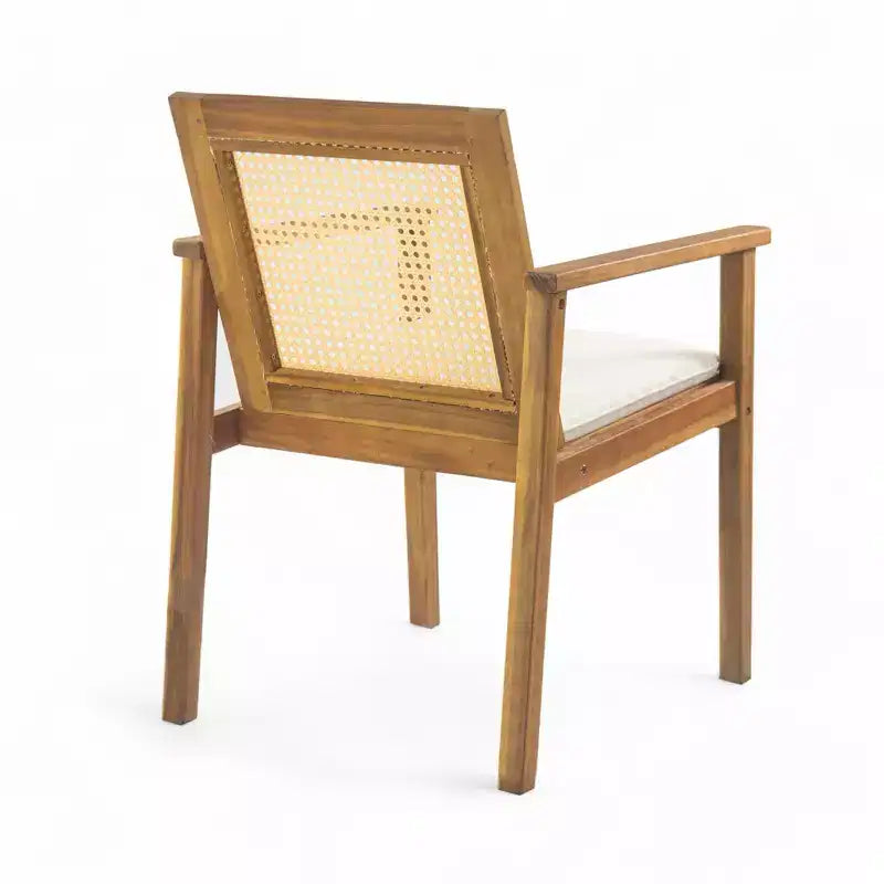 ModernLuxe Ensemble de 2 chaises de salle à manger d'extérieur en bois d'acacia avec dossier en rotin et coussins, chaises de terrasse résistantes aux intempéries, teck+beige