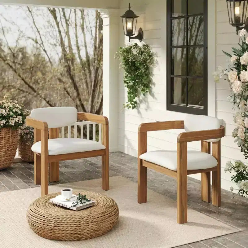Christopher Knight Home Chaises de salle à manger d'extérieur rustiques en bois d'acacia rembourrées Nene (Lot de 2)