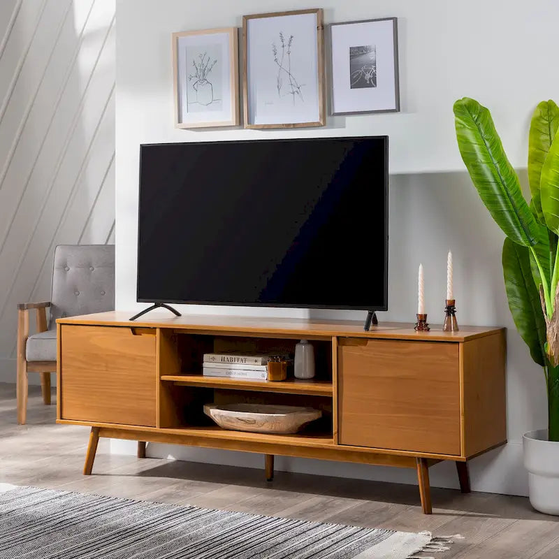 Meuble TV en bois massif de style Mid-Century Middlebrook de 70 po