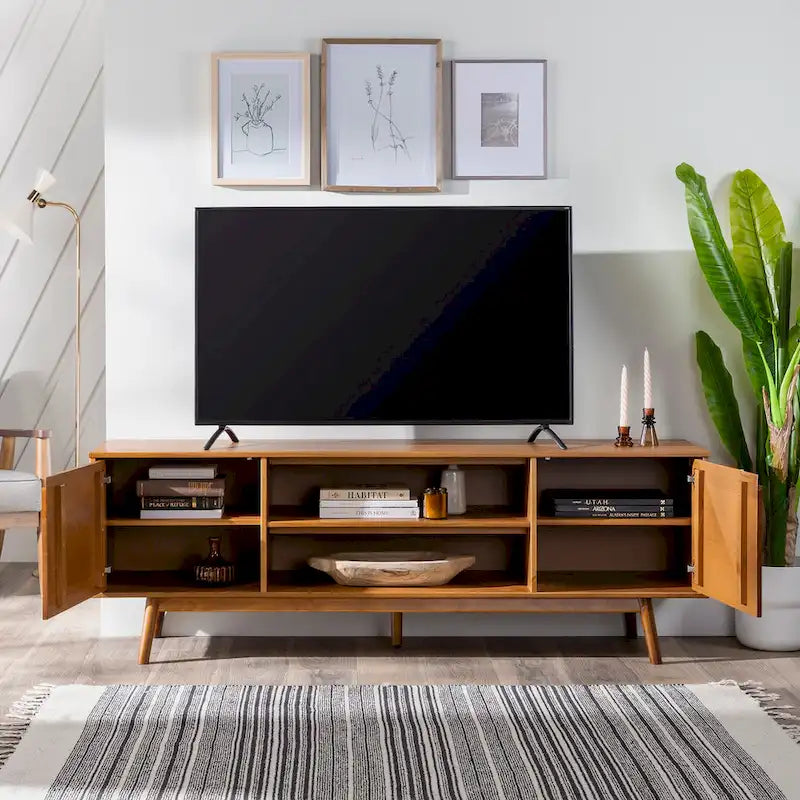 Meuble TV en bois massif de style Mid-Century Middlebrook de 70 po