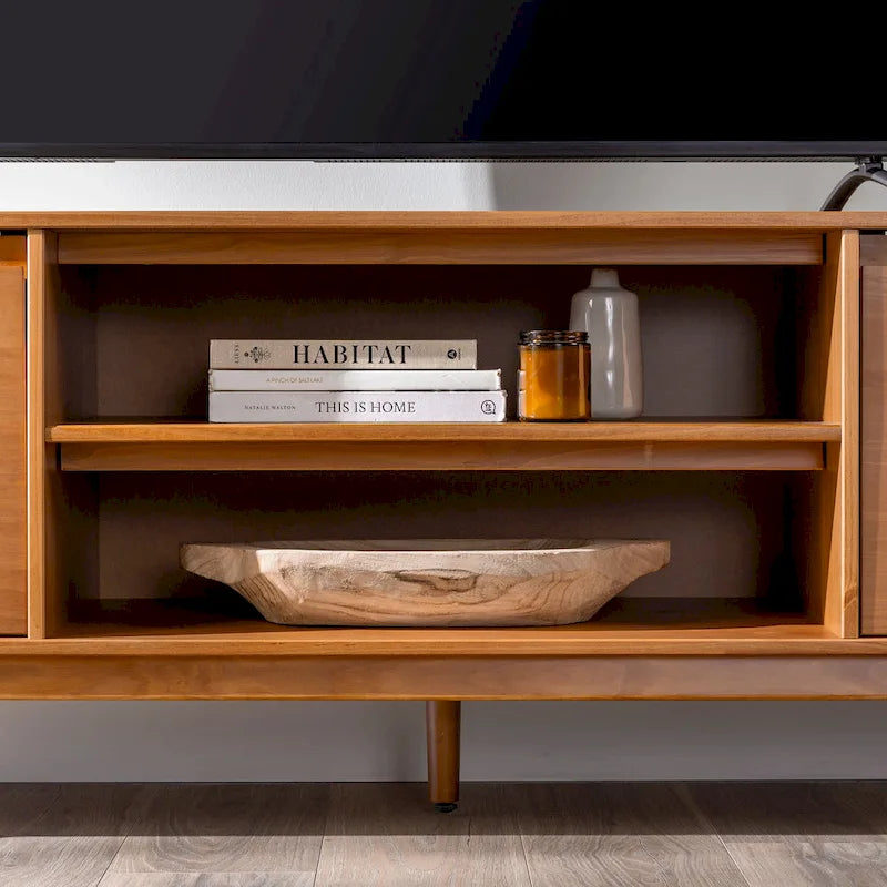 Meuble TV en bois massif de style Mid-Century Middlebrook de 70 po