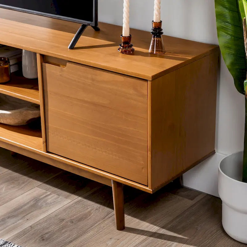 Meuble TV en bois massif de style Mid-Century Middlebrook de 70 po