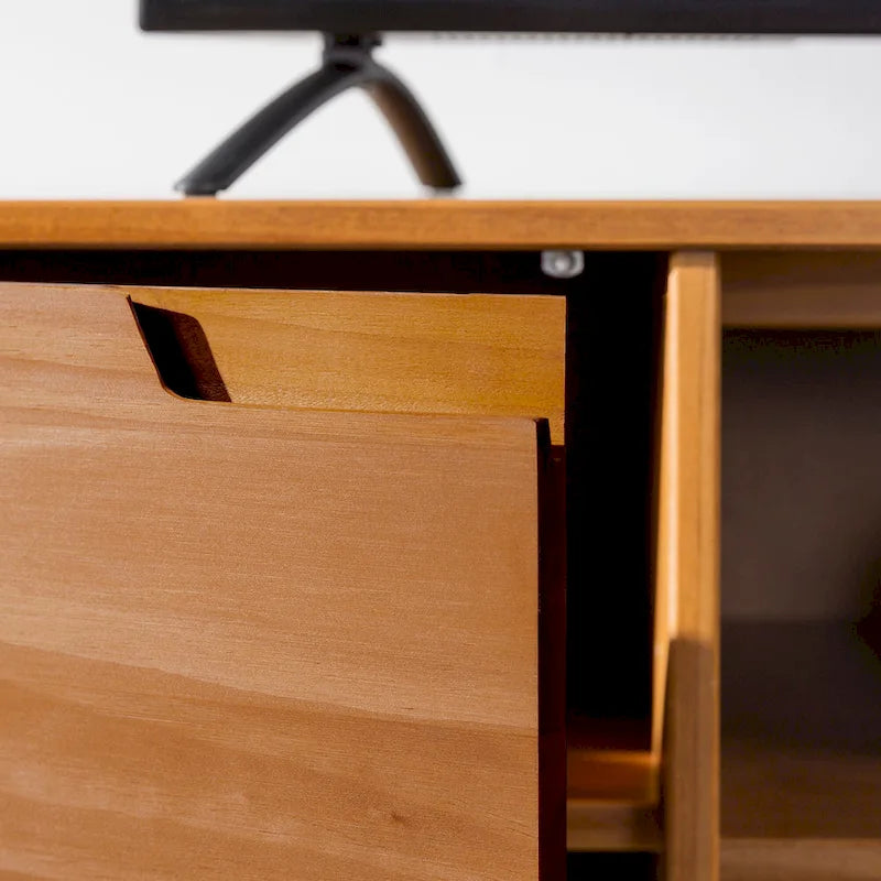 Meuble TV en bois massif de style Mid-Century Middlebrook de 70 po