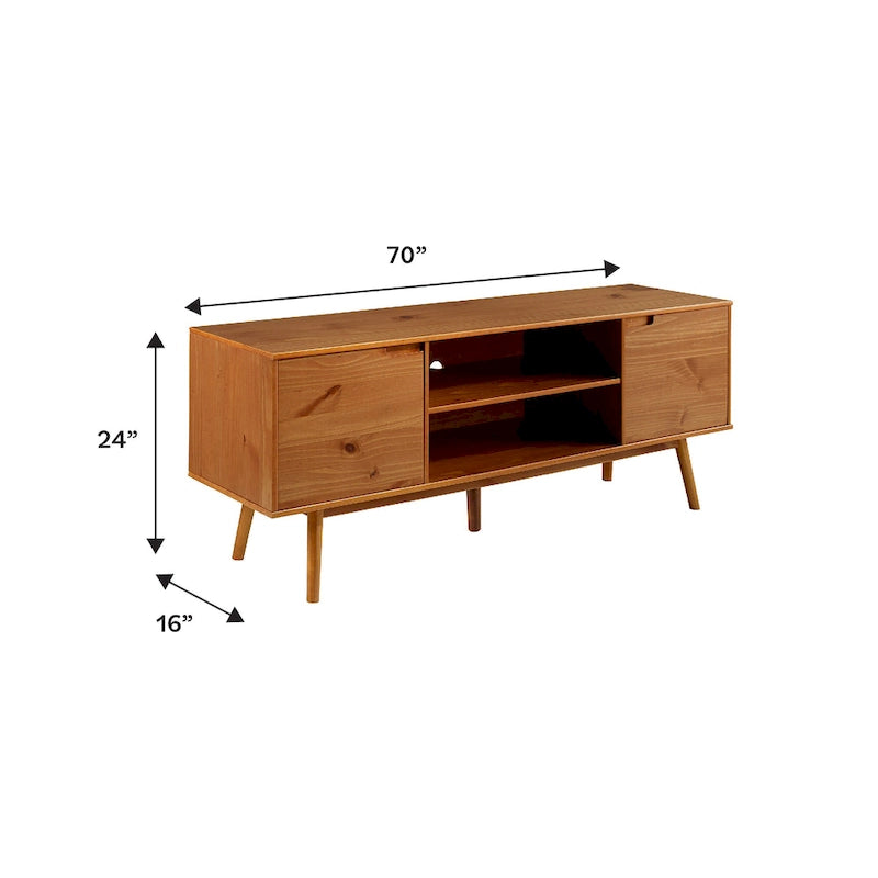 Meuble TV en bois massif de style Mid-Century Middlebrook de 70 po