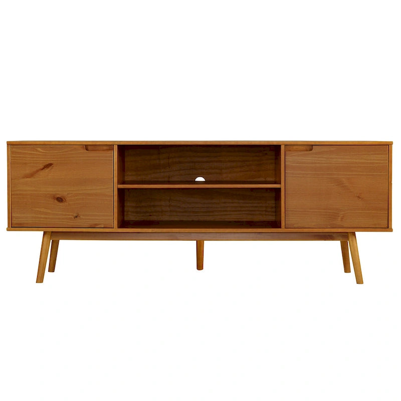 Meuble TV en bois massif de style Mid-Century Middlebrook de 70 po