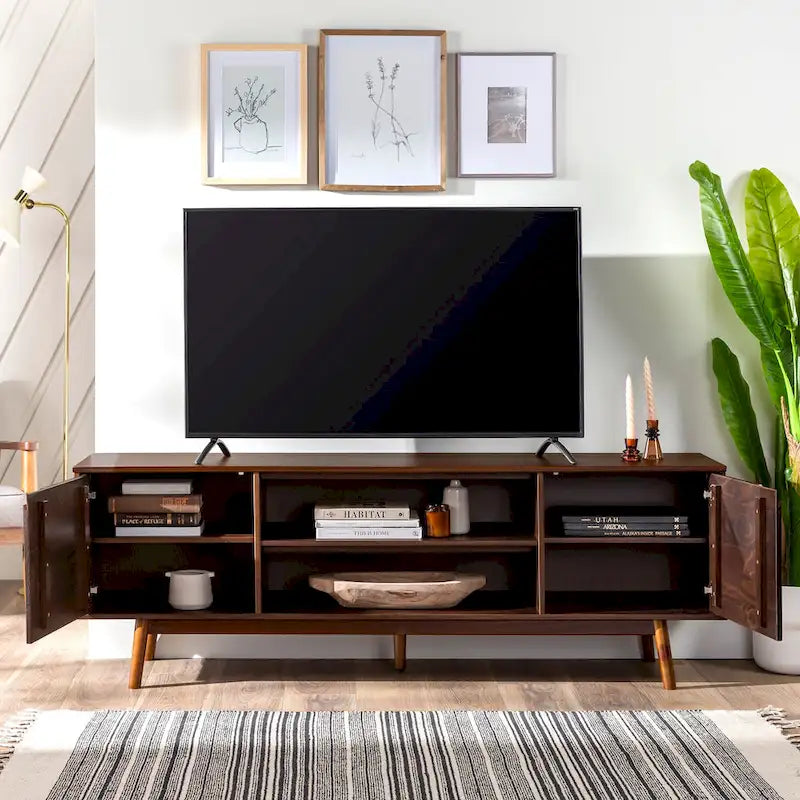 Meuble TV en bois massif de style Mid-Century Middlebrook de 70 po