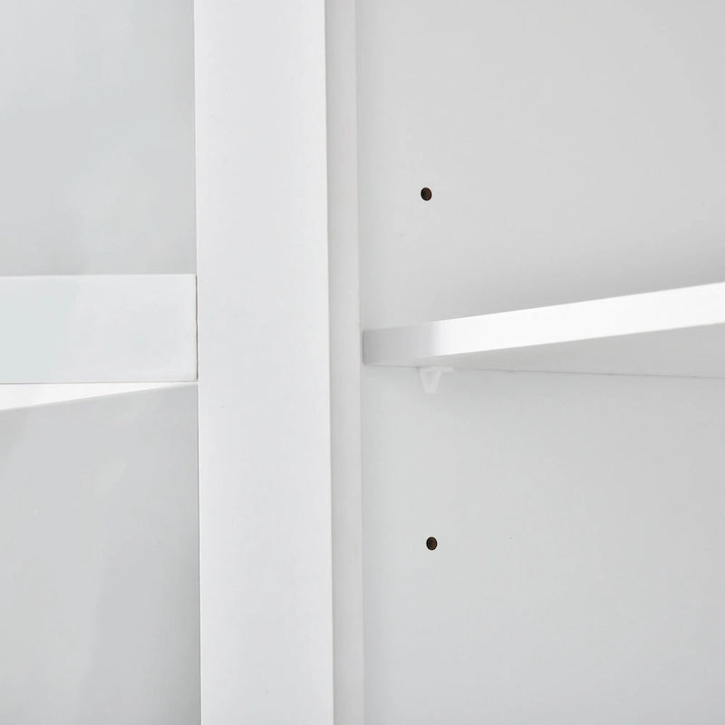 Meuble TV mural blanc avec pont et porte en verre trempé pour téléviseurs 70 po