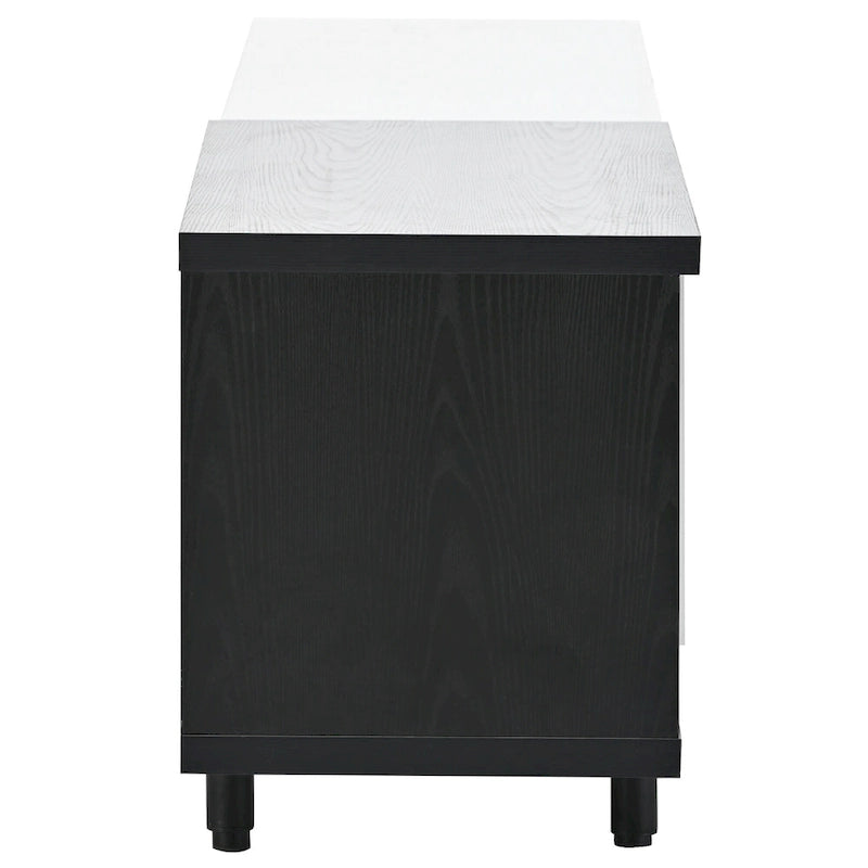 Meuble TV moderne extensible blanc avec 3 tiroirs et étagère pour téléviseurs jusqu'à 80 pouces