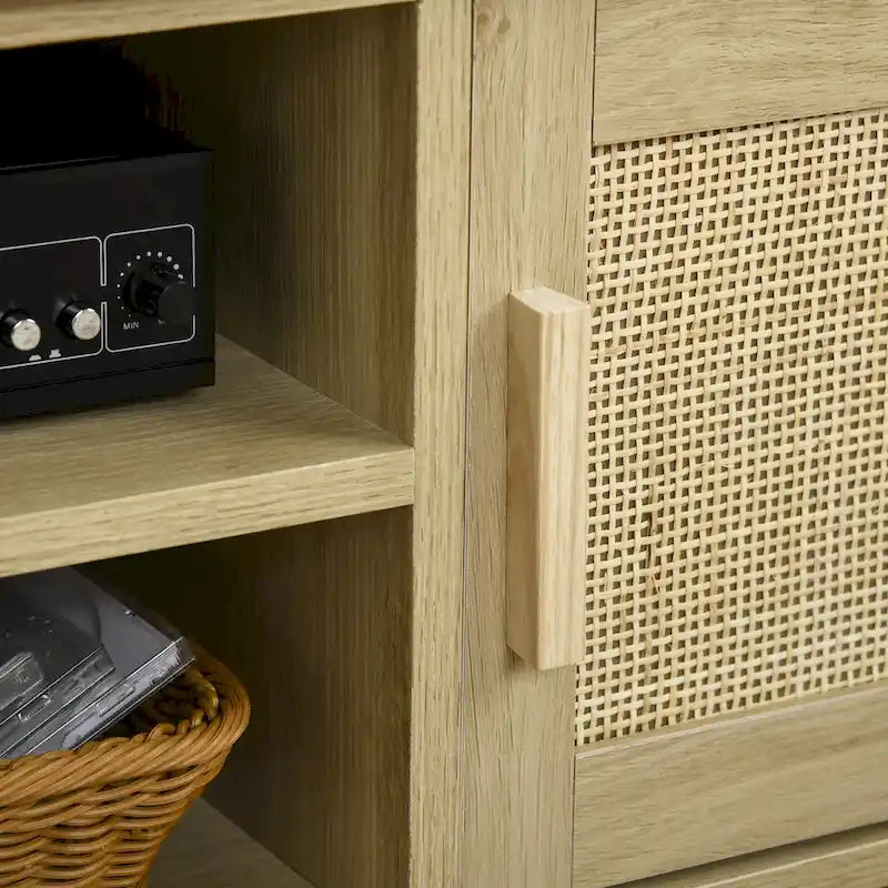Meuble TV 47,3" avec porte en rotin et rangement pour téléviseurs de moins de 60"