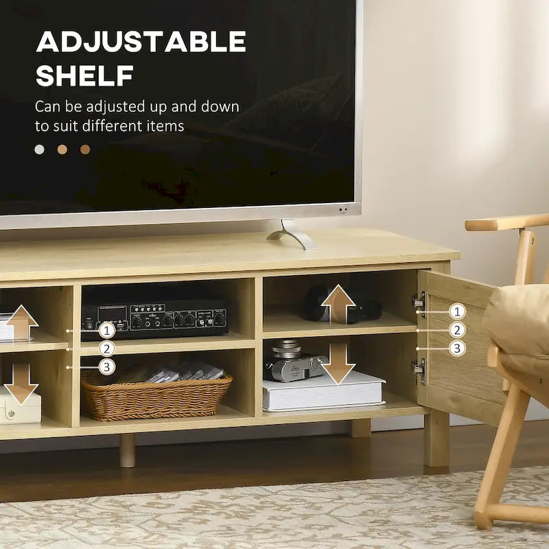 Meuble TV 47,3" avec porte en rotin et rangement pour téléviseurs de moins de 60"
