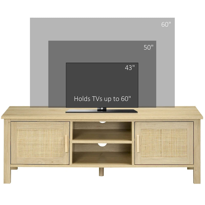 Meuble TV 47,3" avec porte en rotin et rangement pour téléviseurs de moins de 60"
