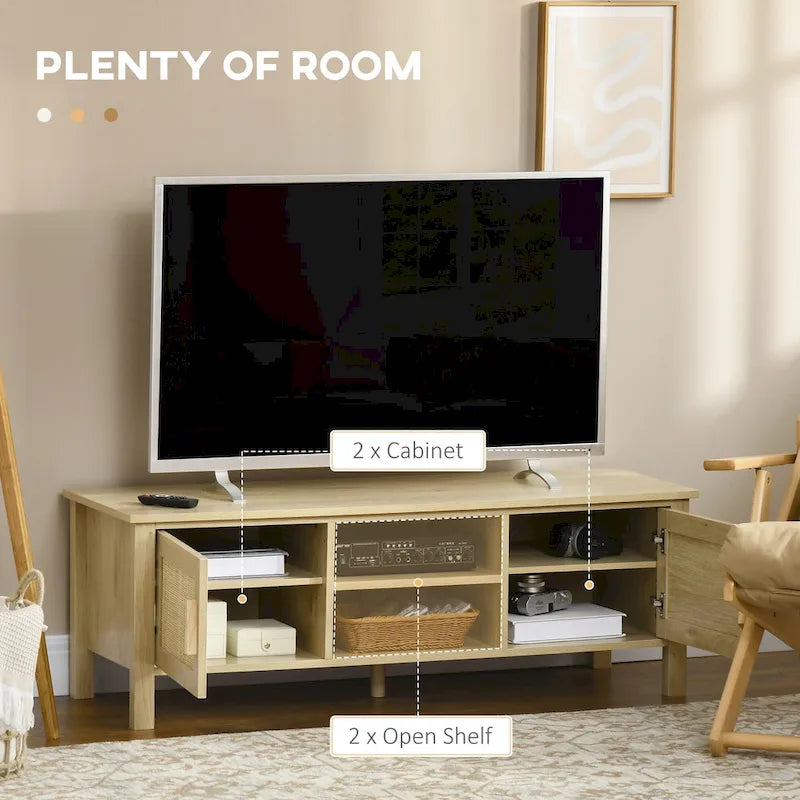 Meuble TV 47,3" avec porte en rotin et rangement pour téléviseurs de moins de 60"