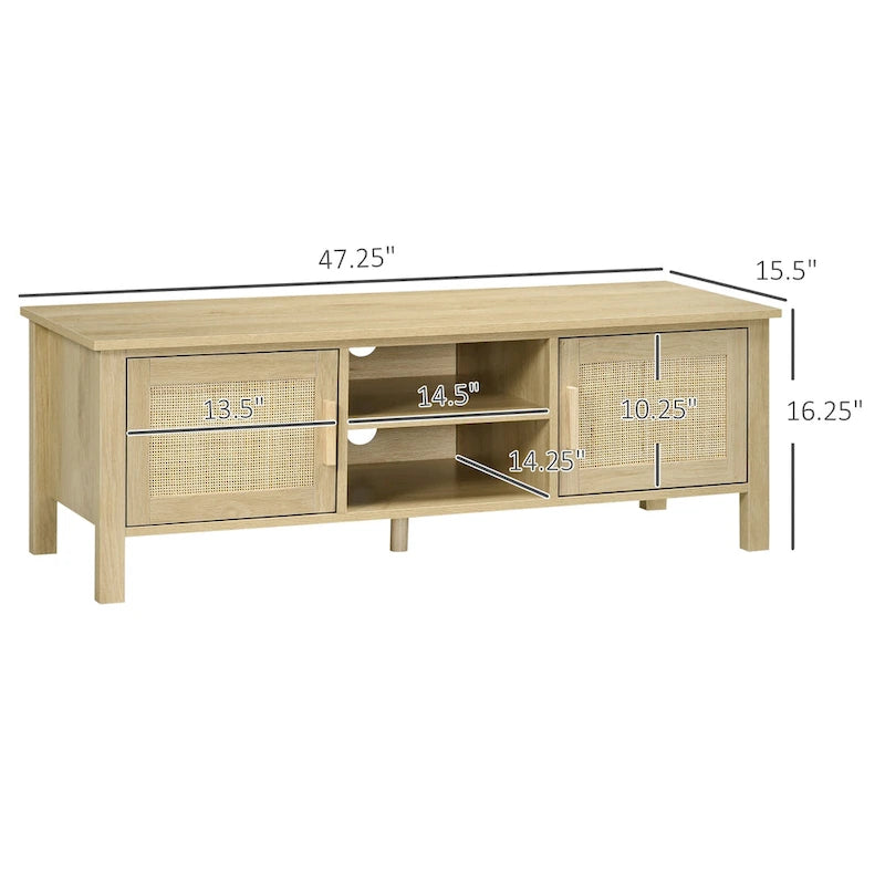 Meuble TV 47,3" avec porte en rotin et rangement pour téléviseurs de moins de 60"