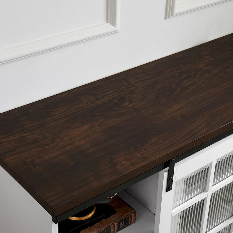Meuble TV de cheminée blanc 59,13 po avec portes coulissantes en verre et étagère de rangement pour téléviseurs jusqu'à 65 po