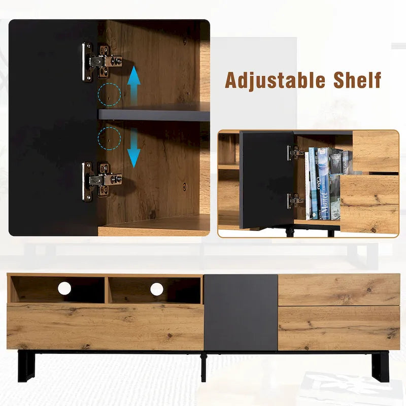Meuble TV Wood+Grey 70,9 avec rangement et porte abattante pour TV jusqu'à 80