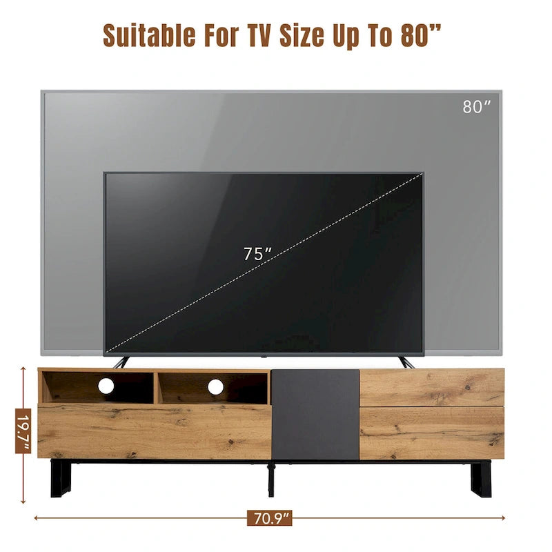 Meuble TV Wood+Grey 70,9 avec rangement et porte abattante pour TV jusqu'à 80