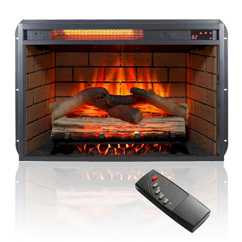 Meuble TV cheminée en bois de grange récupéré de 60 pouces avec télécommande et dispositif de sécurité pour téléviseurs de 70 pouces