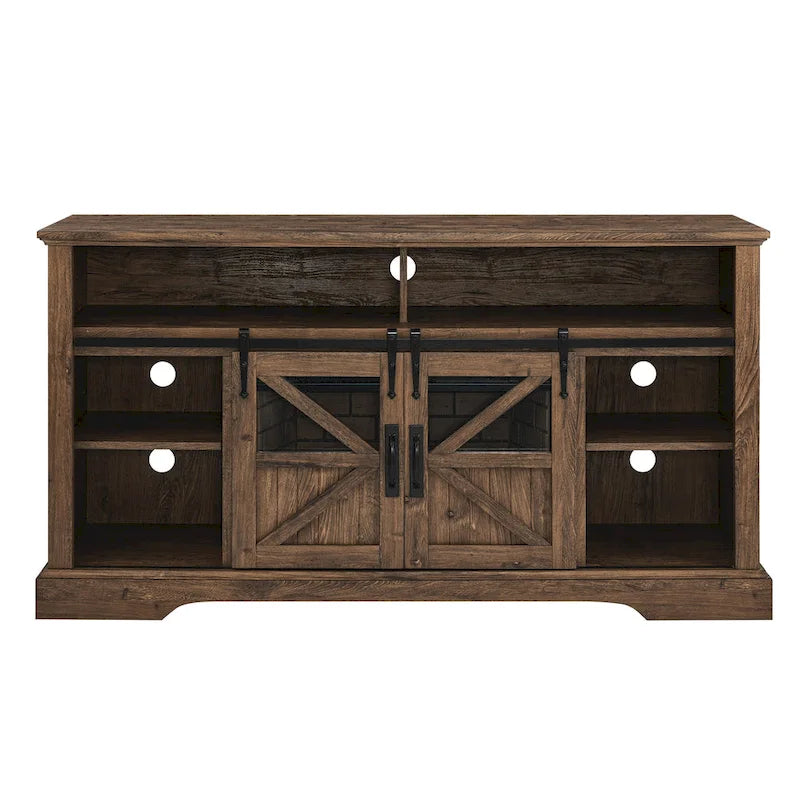 Meuble TV cheminée en bois de grange récupéré de 60 pouces avec télécommande et dispositif de sécurité pour téléviseurs de 70 pouces