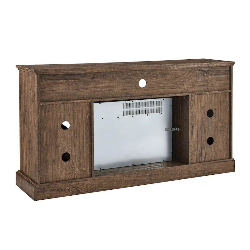 Meuble TV cheminée en bois de grange récupéré de 60 pouces avec télécommande et dispositif de sécurité pour téléviseurs de 70 pouces