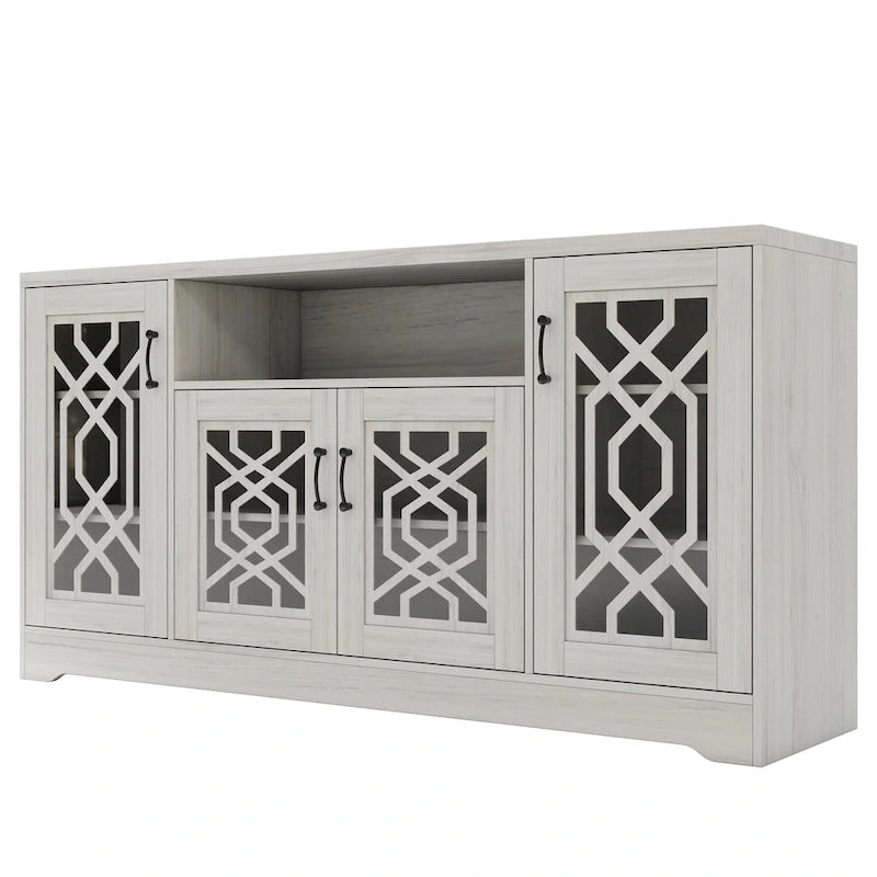 Meuble TV pour téléviseur de 65+ pouces, console multimédia rustique avec étagères de rangement, meuble de télévision en bois pour salon