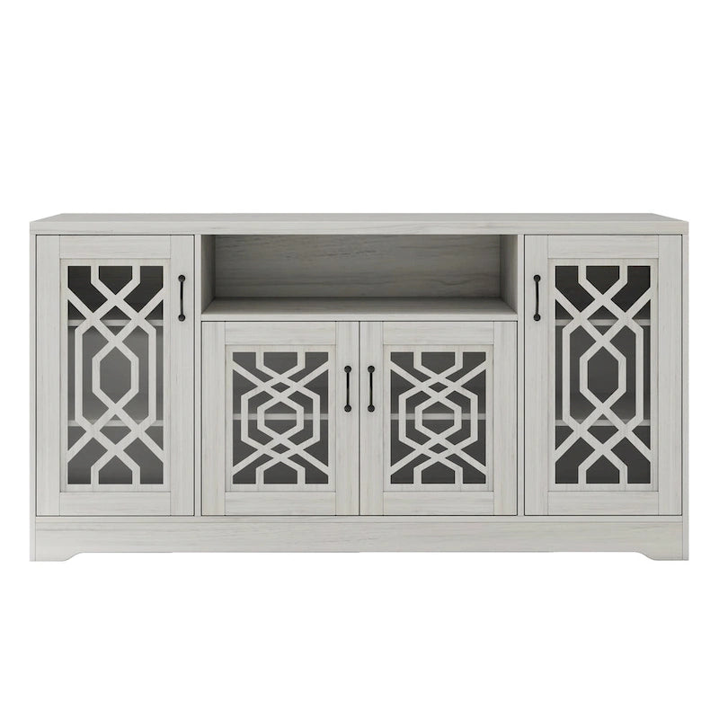 Meuble TV pour téléviseur de 65+ pouces, console multimédia rustique avec étagères de rangement, meuble de télévision en bois pour salon