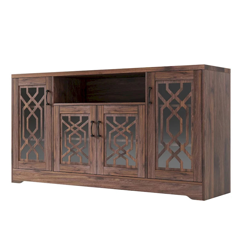 Meuble TV pour téléviseur de 65+ pouces, console multimédia rustique avec étagères de rangement, meuble de télévision en bois pour salon