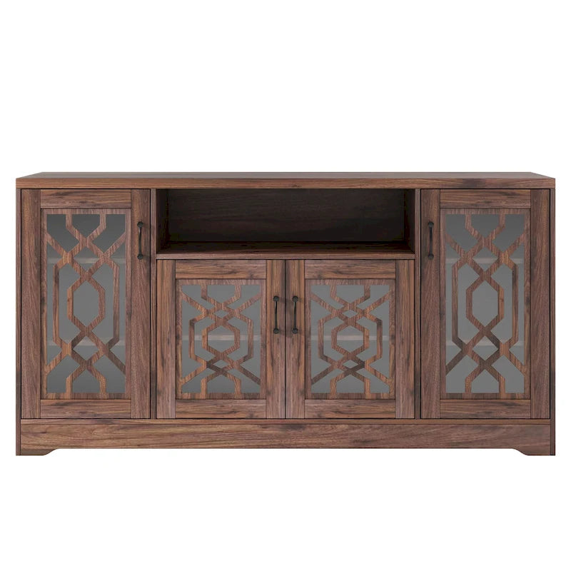 Meuble TV pour téléviseur de 65+ pouces, console multimédia rustique avec étagères de rangement, meuble de télévision en bois pour salon