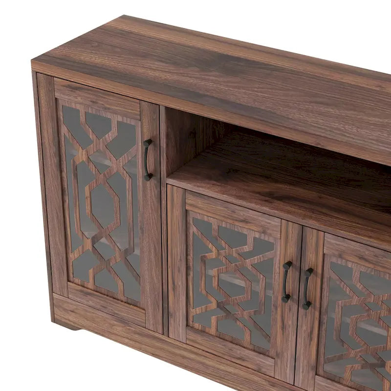 Meuble TV pour téléviseur de 65+ pouces, console multimédia rustique avec étagères de rangement, meuble de télévision en bois pour salon