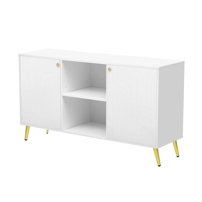Meuble TV pour téléviseurs jusqu'à 55 pouces, meuble multimédia, étagère réglable, pieds en métal, poignées et dispositif anti-basculement