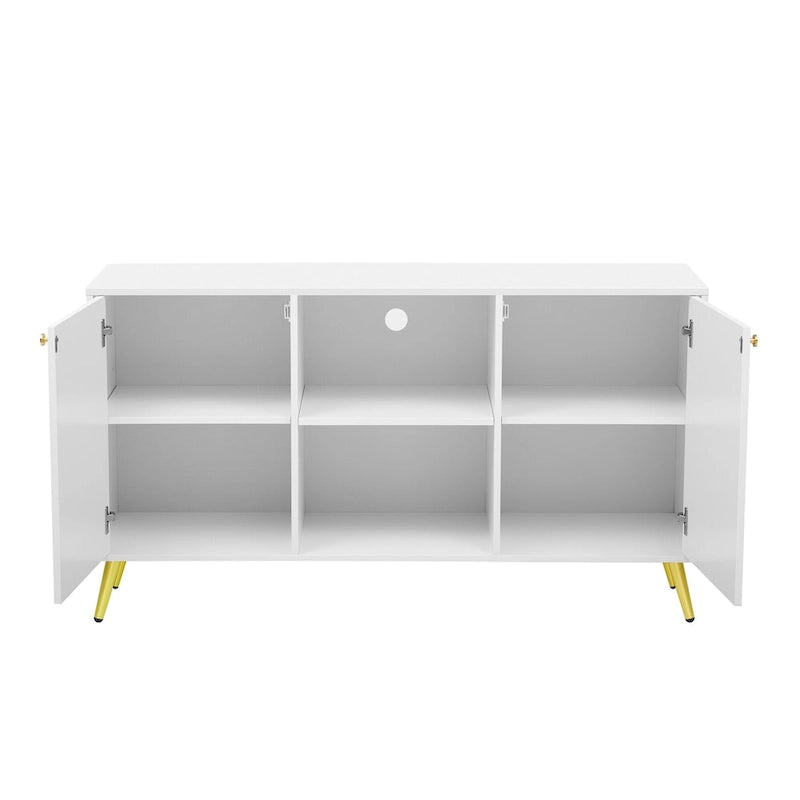 Meuble TV pour téléviseurs jusqu'à 55 pouces, meuble multimédia, étagère réglable, pieds en métal, poignées et dispositif anti-basculement