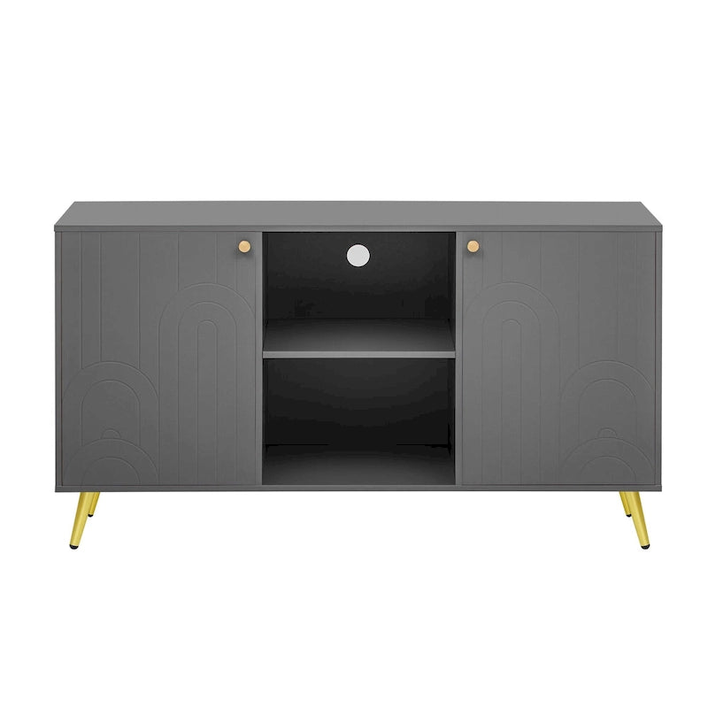 Meuble TV pour téléviseurs jusqu'à 55 pouces, meuble multimédia, étagère réglable, pieds en métal, poignées et dispositif anti-basculement