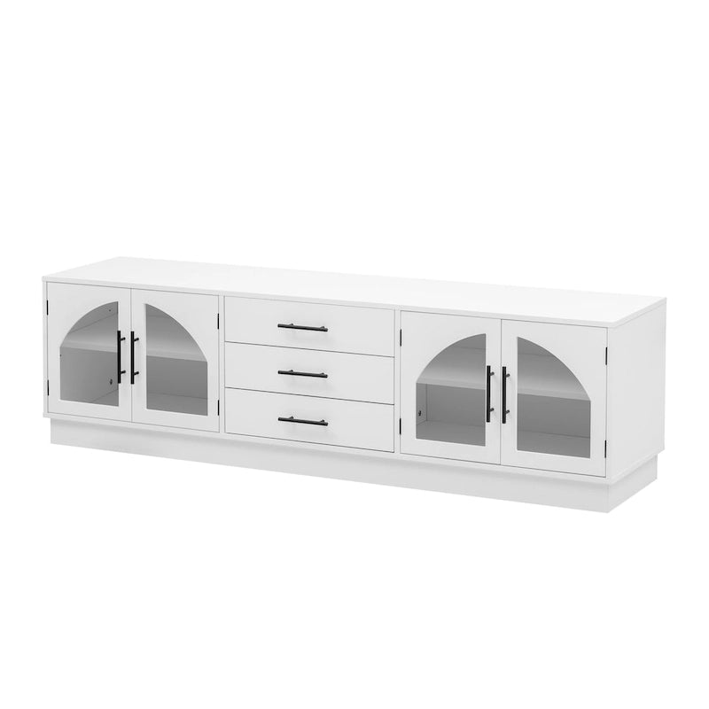 Meuble TV minimaliste moderne de 68,9 pouces pour téléviseurs jusqu'à 75 pouces, console média avec étagères réglables pour salon
