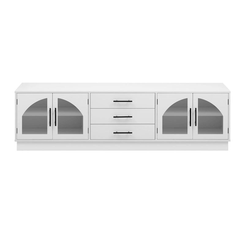 Meuble TV minimaliste moderne de 68,9 pouces pour téléviseurs jusqu'à 75 pouces, console média avec étagères réglables pour salon