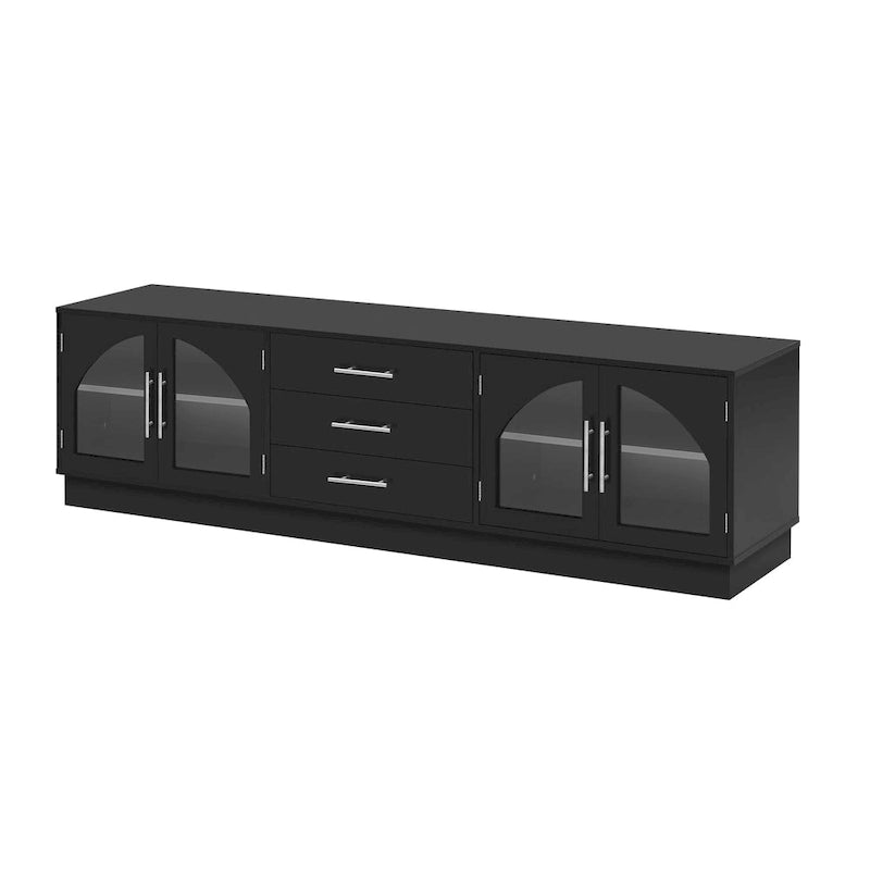 Meuble TV minimaliste moderne de 68,9 pouces pour téléviseurs jusqu'à 75 pouces, console média avec étagères réglables pour salon