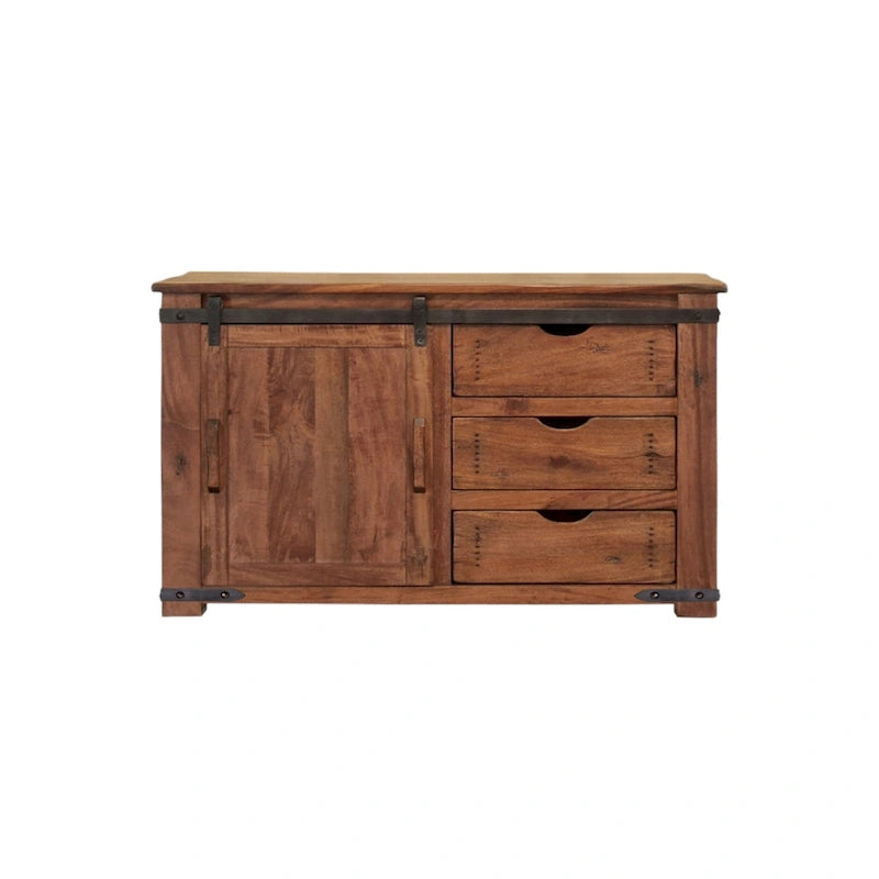 HomeRoots Meuble TV fermé en bois massif brun vieilli 50 po x 34,75 po x 17,75 po