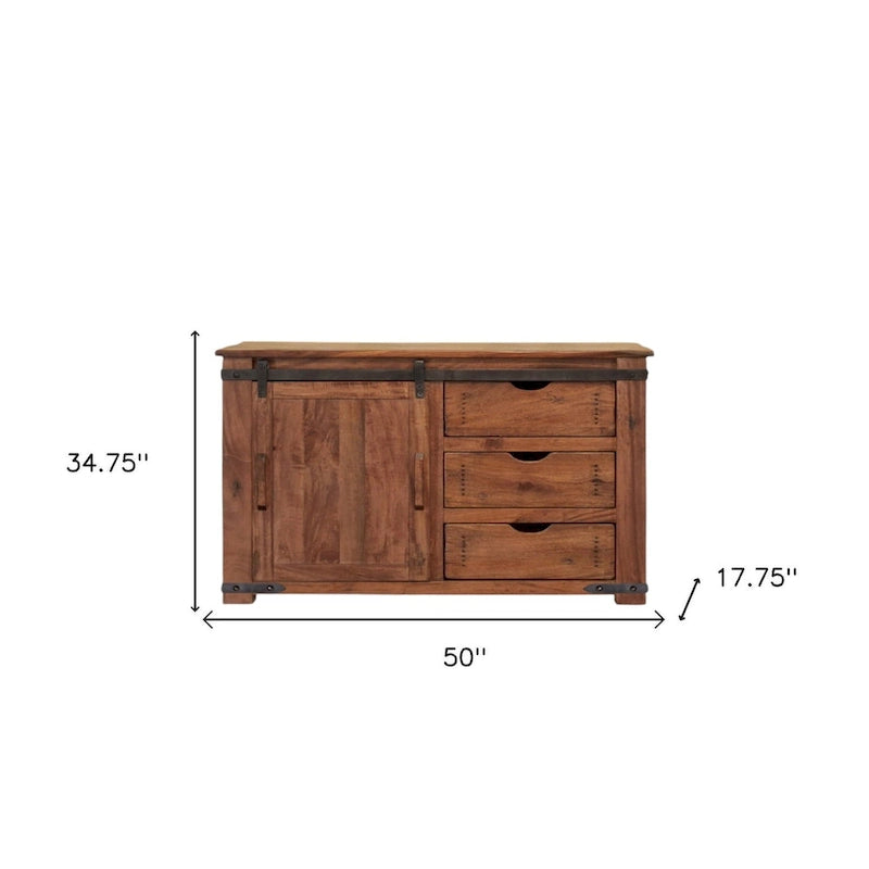 HomeRoots Meuble TV fermé en bois massif brun vieilli 50 po x 34,75 po x 17,75 po