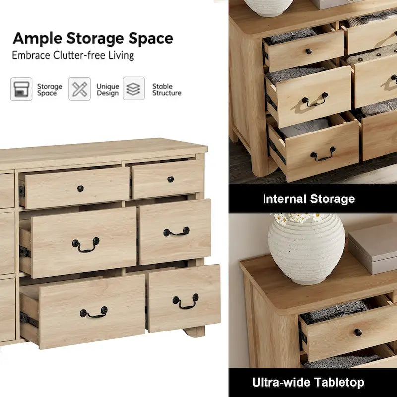 Meuble TV WAMPAT 116.5 W de style ferme pour téléviseurs jusqu'à 120 pouces, centre de divertissement avec 15 tiroirs