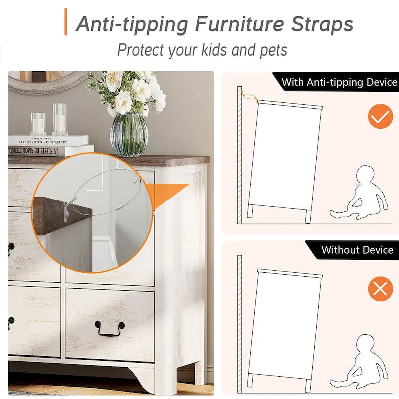 Meuble TV WAMPAT 116.5 W de style ferme pour téléviseurs jusqu'à 120 pouces, centre de divertissement avec 15 tiroirs