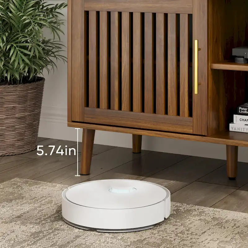 Meuble TV de 160 cm avec 2 portes à persiennes et étagère de rangement réglable, Meuble TV moderne médiéval avec espace de rangement