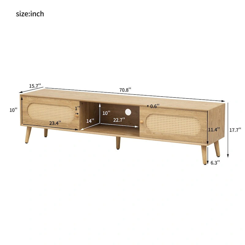 Meuble TV pour téléviseurs jusqu'à 80 pouces, meuble TV de style ferme moderne, centre de divertissement avec pieds en bois massif