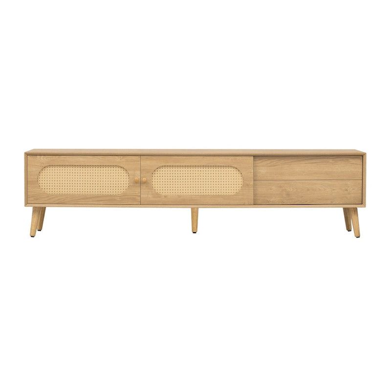 Meuble TV pour téléviseurs jusqu'à 80 pouces, meuble TV de style ferme moderne, centre de divertissement avec pieds en bois massif