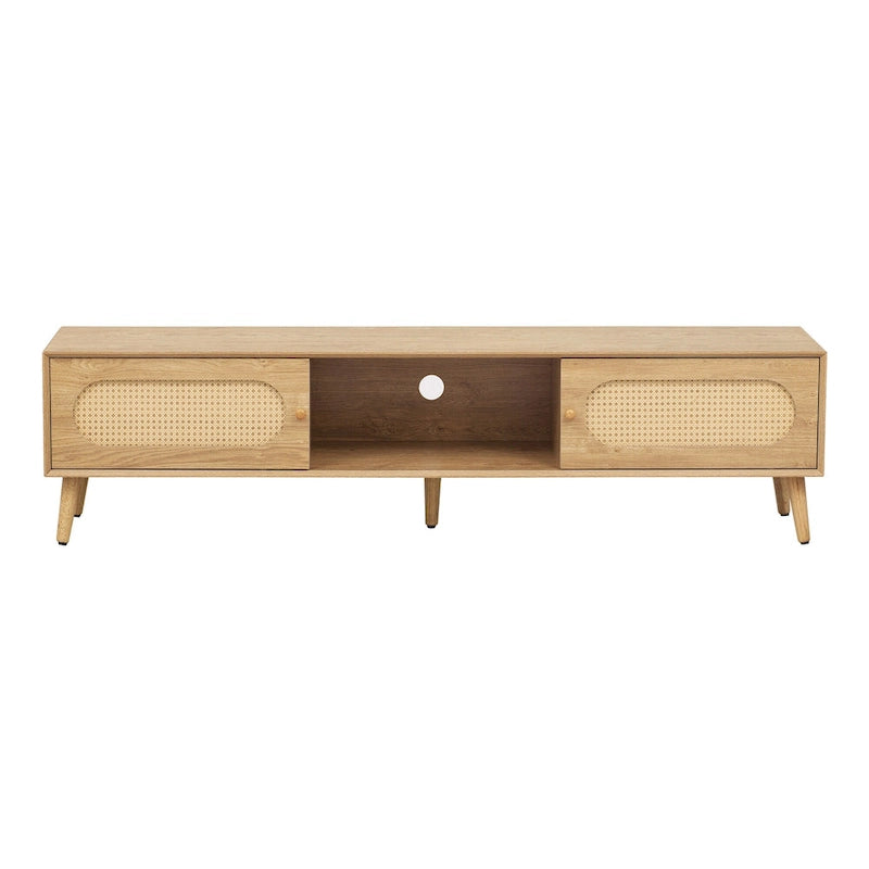 Meuble TV pour téléviseurs jusqu'à 80 pouces, meuble TV de style ferme moderne, centre de divertissement avec pieds en bois massif
