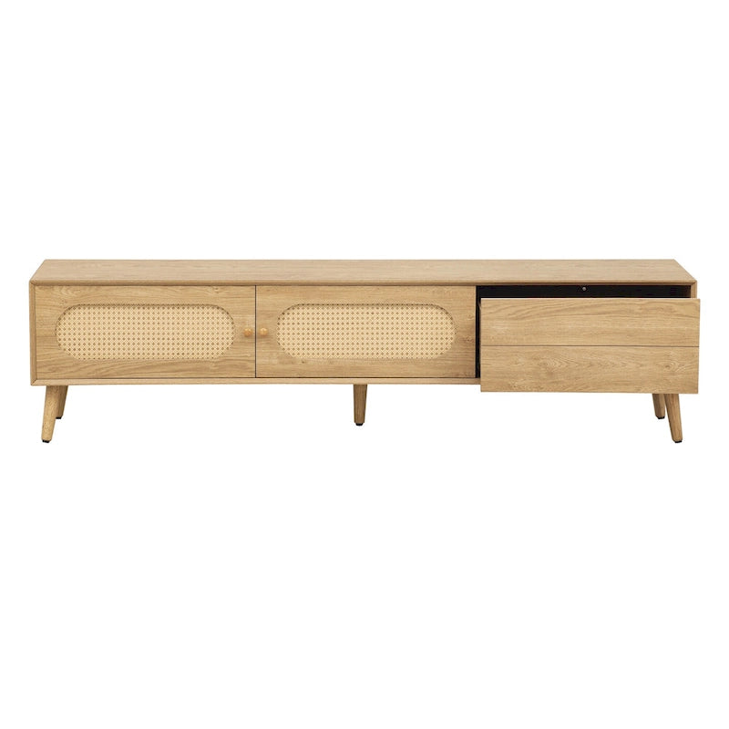 Meuble TV pour téléviseurs jusqu'à 80 pouces, meuble TV de style ferme moderne, centre de divertissement avec pieds en bois massif