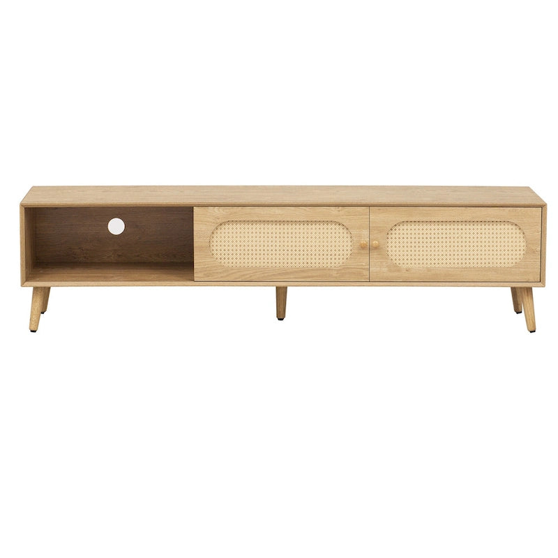 Meuble TV pour téléviseurs jusqu'à 80 pouces, meuble TV de style ferme moderne, centre de divertissement avec pieds en bois massif