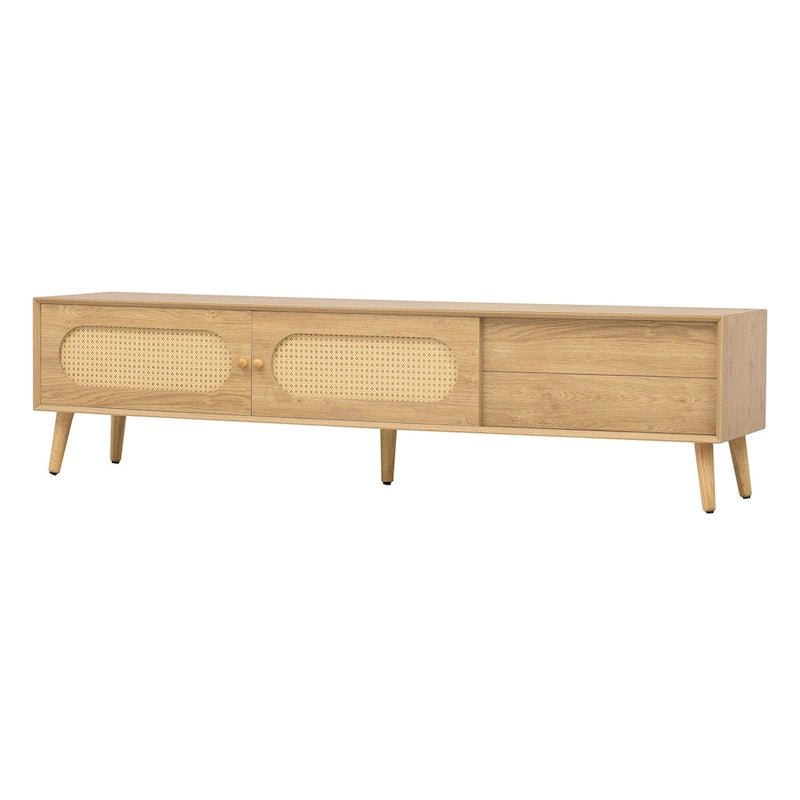 Meuble TV pour téléviseurs jusqu'à 80 pouces, meuble TV de style ferme moderne, centre de divertissement avec pieds en bois massif