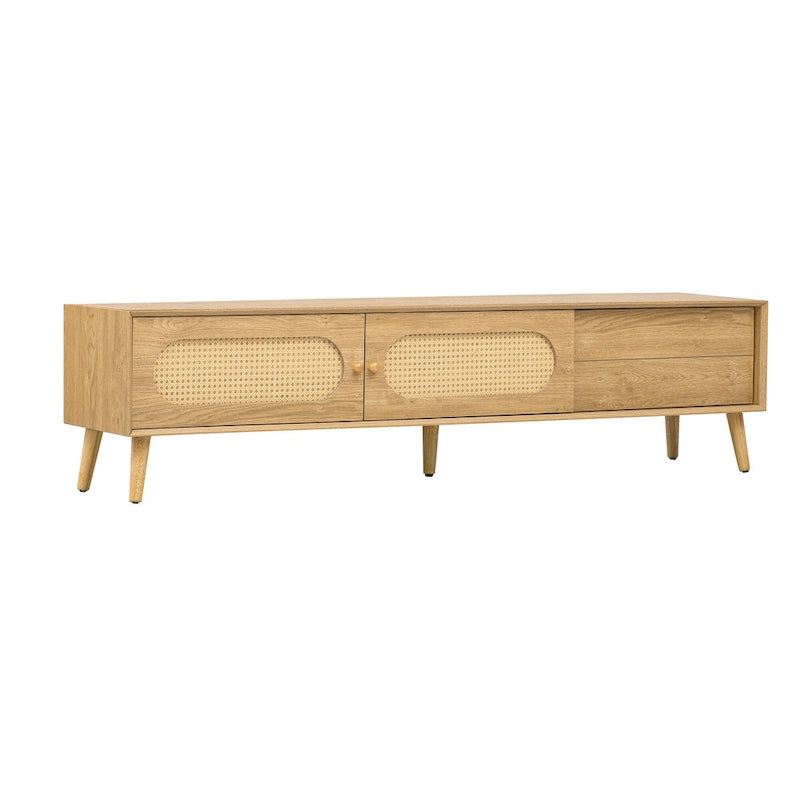 Meuble TV pour téléviseurs jusqu'à 80 pouces, meuble TV de style ferme moderne, centre de divertissement avec pieds en bois massif