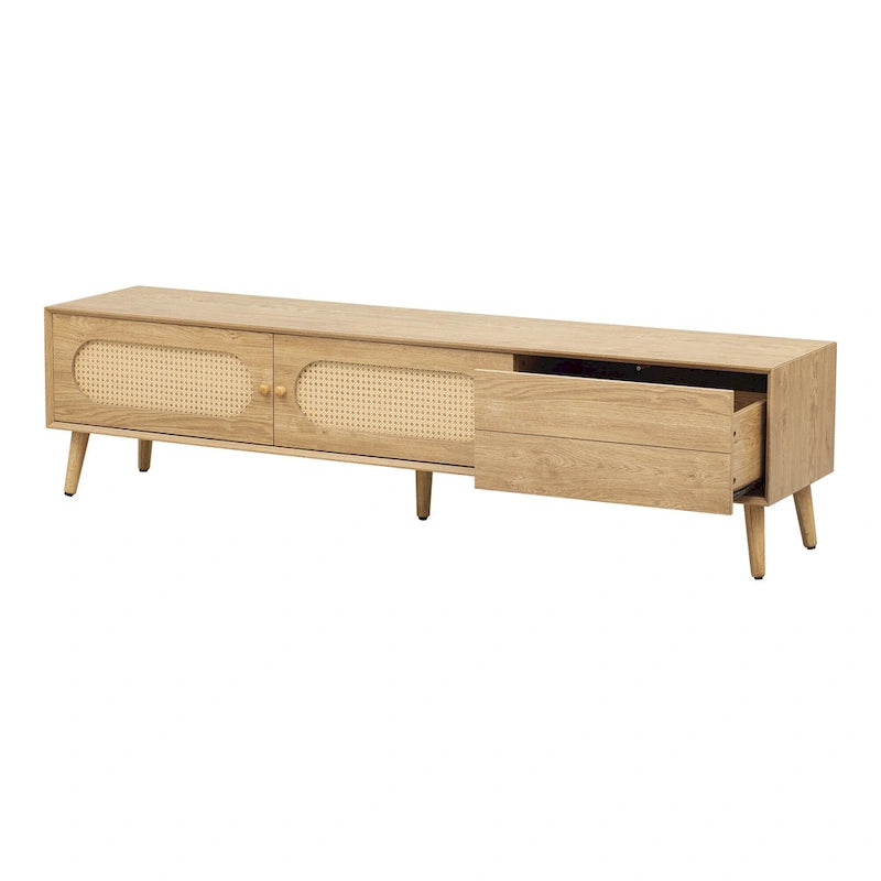 Meuble TV pour téléviseurs jusqu'à 80 pouces, meuble TV de style ferme moderne, centre de divertissement avec pieds en bois massif