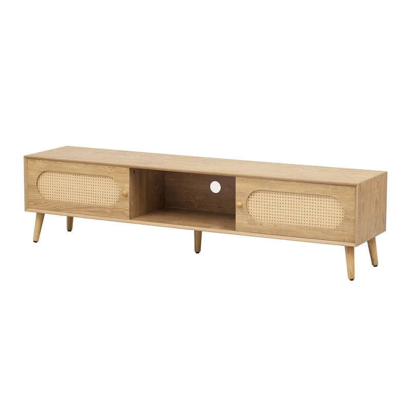 Meuble TV pour téléviseurs jusqu'à 80 pouces, meuble TV de style ferme moderne, centre de divertissement avec pieds en bois massif