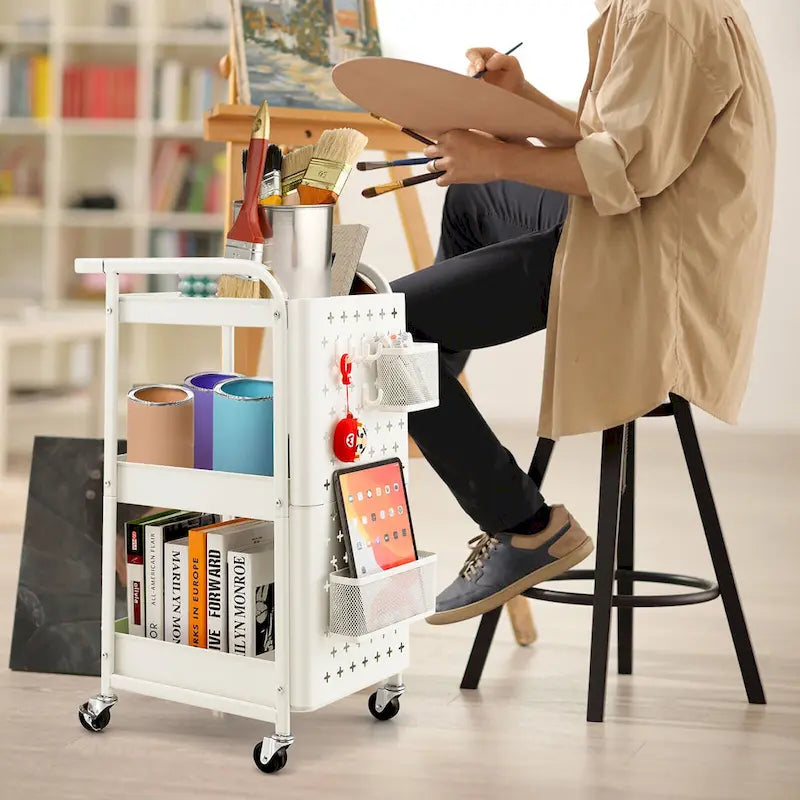 Chariot de rangement à 3 niveaux en métal à roulettes avec DIY